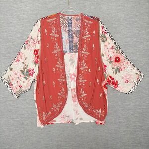 Vincente Womens Size Small Kimono Colorful Embroidery Artsy Patchwork Mix Fabric